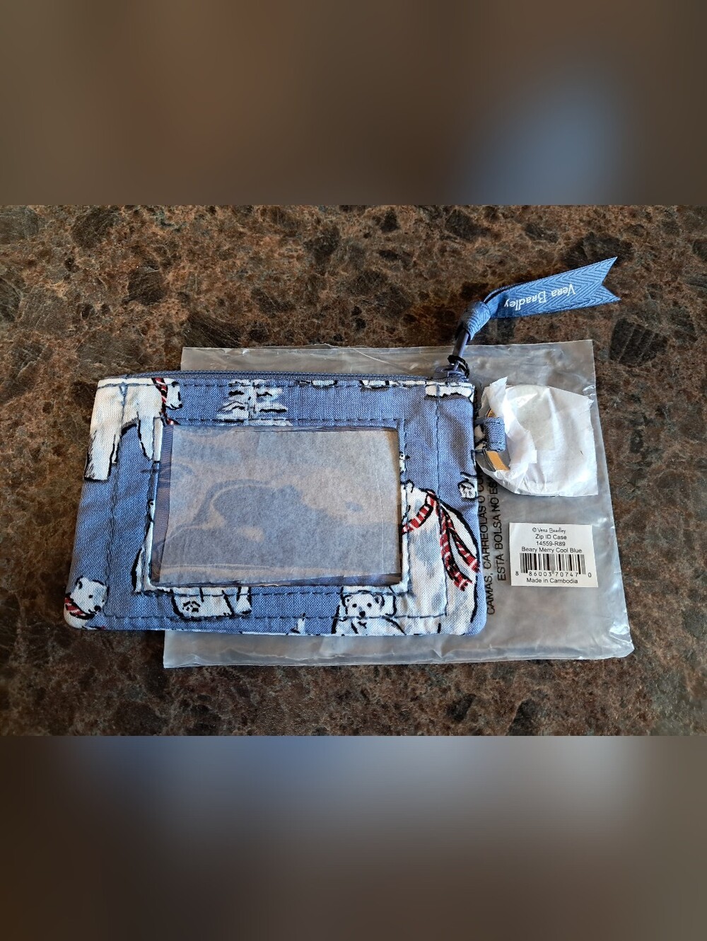 Vera Bradley Zip ID Case Beary Merry Cool Blue BNWT